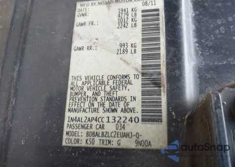 2012 Nissan Altima 2.5 S from USA, damaged, VIN 1N4AL2AP4CC132240